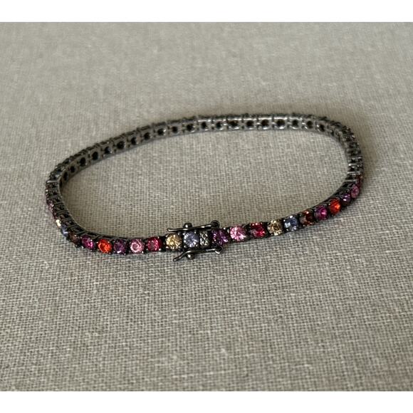 Joan Rivers Jewelry - Vintage Joan Rivers Dark Multicolor Tennis Bracelet Gunmetal Whimsigoth 7.75”